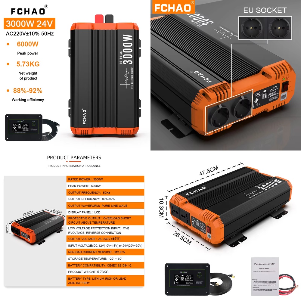 محول طاقة شمسي نقي بموجة جيبية - مراجعة Off Grid Solar Inverter 48V 6000W وسعره