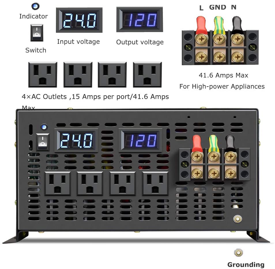 خارج الشبكة موجة جيبية نقية ال - مراجعة Pure Sine Wave Inverter 5000W 48V 220V وسعره