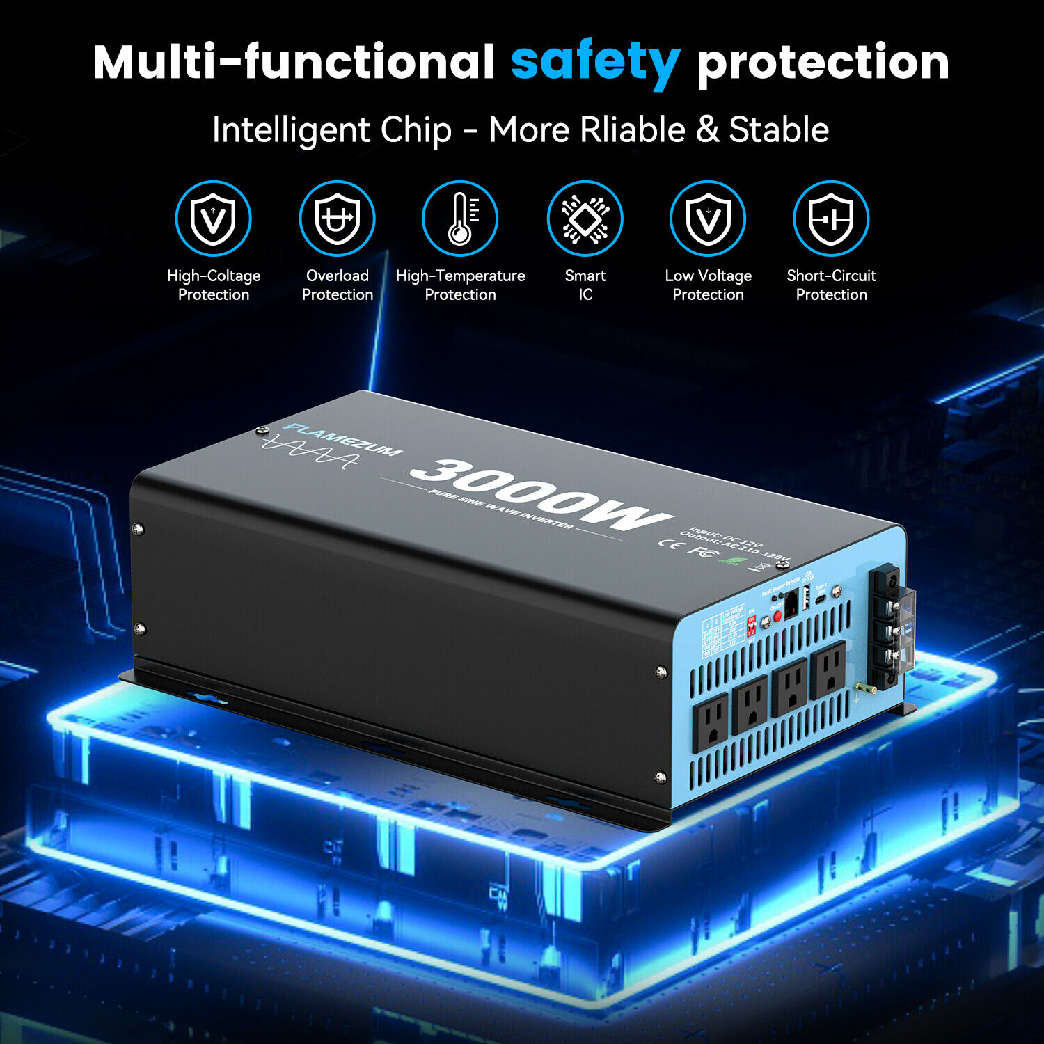 محول طاقة بموجة جيبية نقية بقد - مراجعة Inverter Pure Sine Wave 60Hz 120V 3000W وسعره
